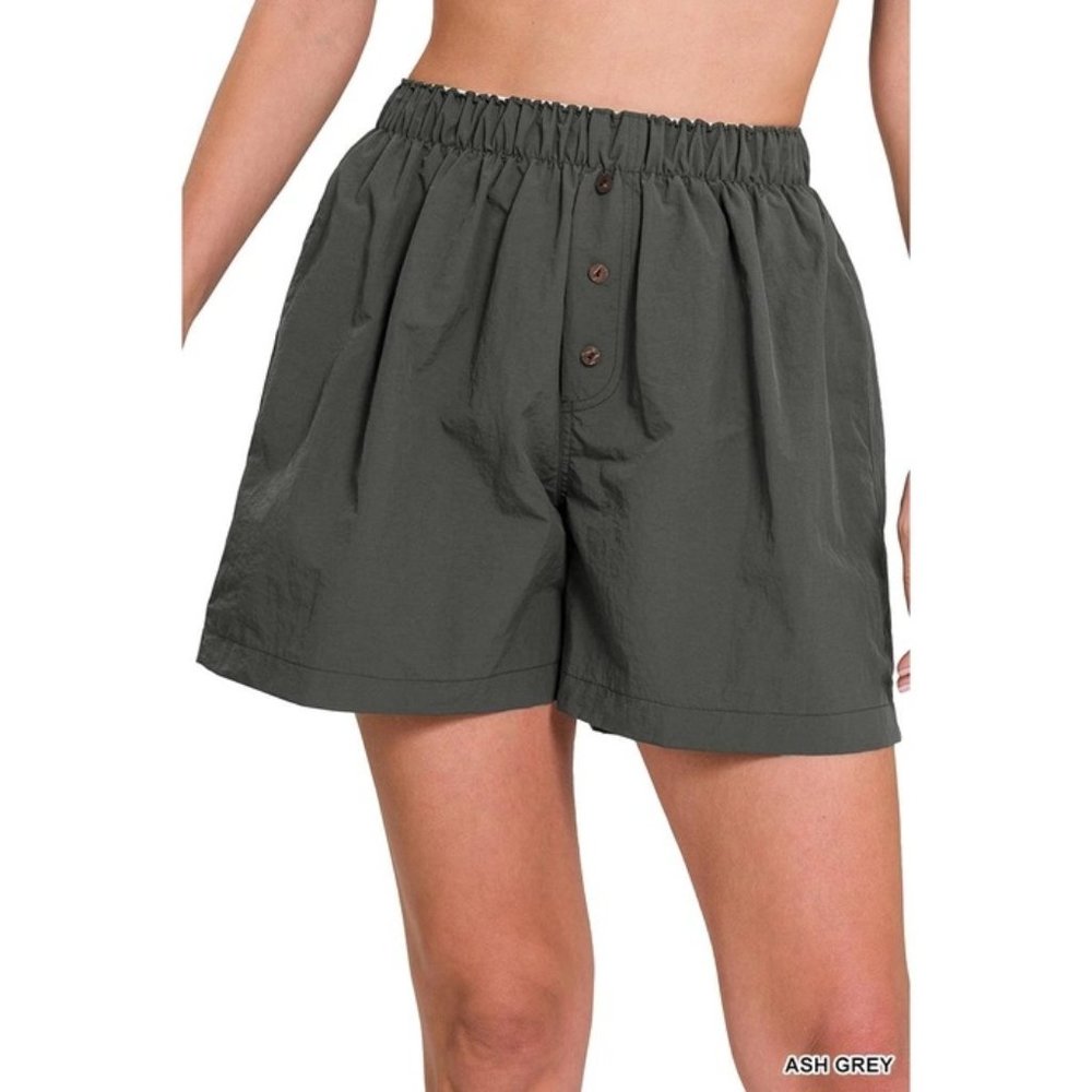 ASH GREY Elastic Waist Button Shorts